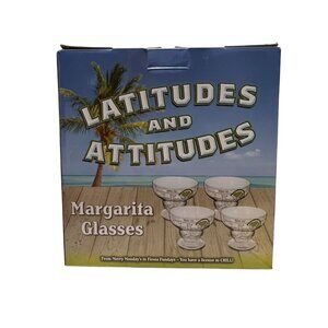 Latitudes & Attitudes Margarita Glasses Set of 4 Custom Recipe Design 19oz